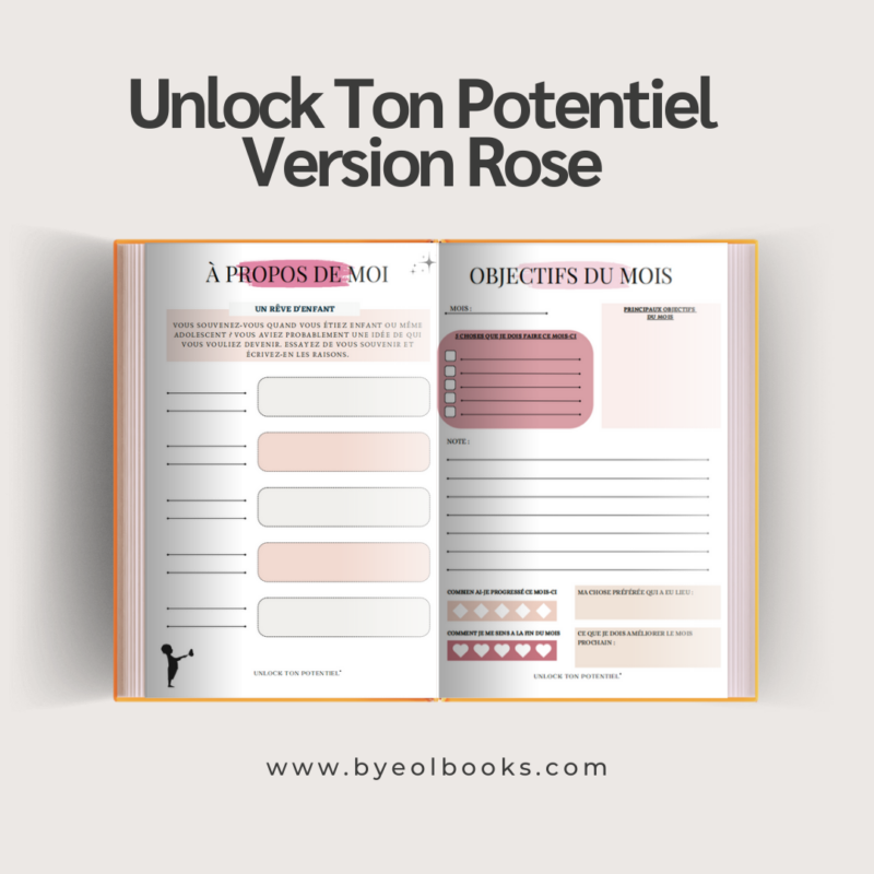 planner rose version unlock ton potentiel page mois objectifs et rêves d'enfants